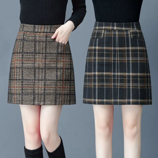 Tartan Skirt Short Skirt Autumn and Winter 2020 Large Woolen a Word Female Woman Skirts Mujer Faldas Saias Mulher